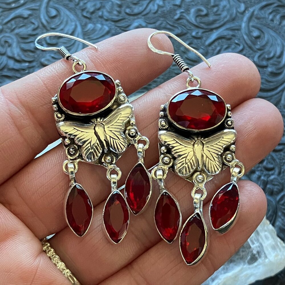 Dangly Red Garnet Butterfly Earrings (54 36172)